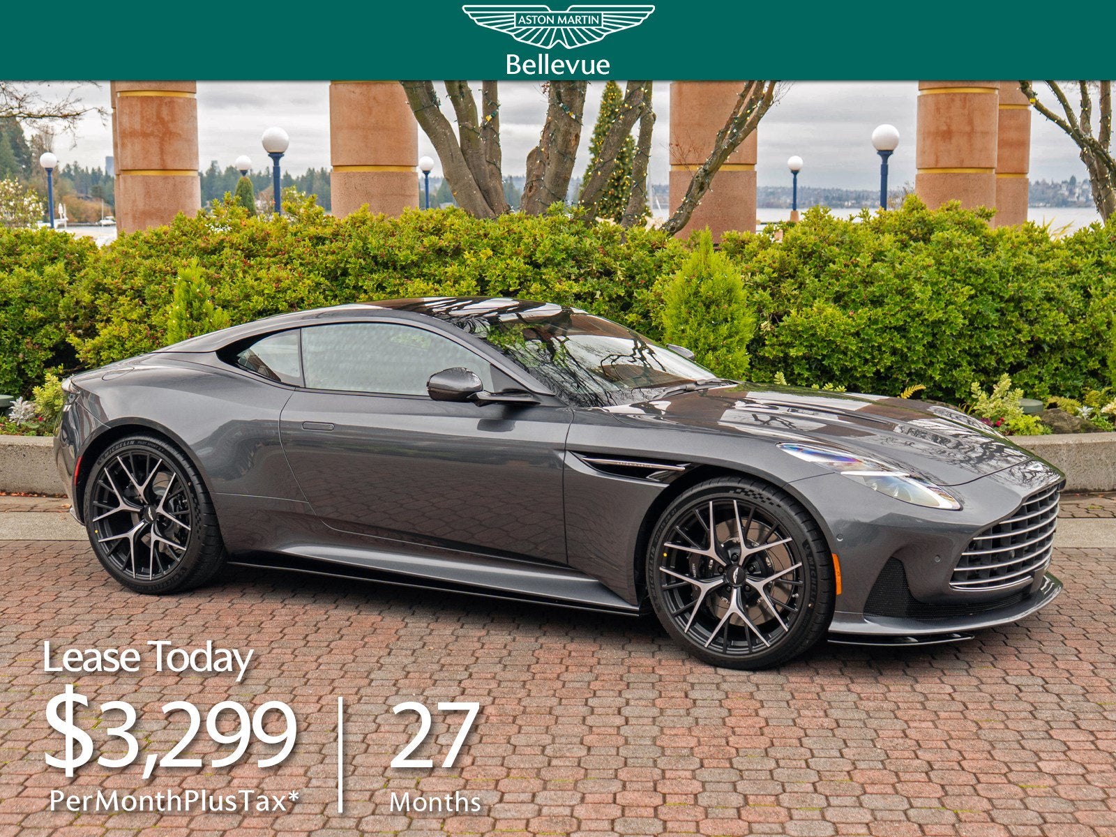 2026 Aston Martin DB12 Coupe in Xenon Grey — front three-quarter view