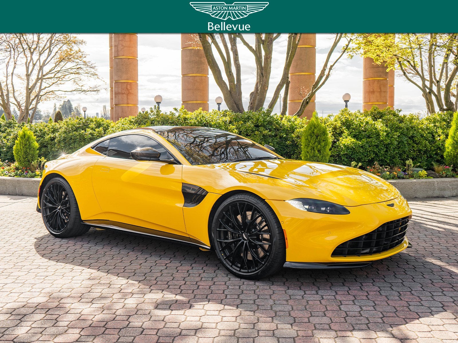 2023 Aston Martin Vantage Coupe in Ultra Yellow — front three-quarter view