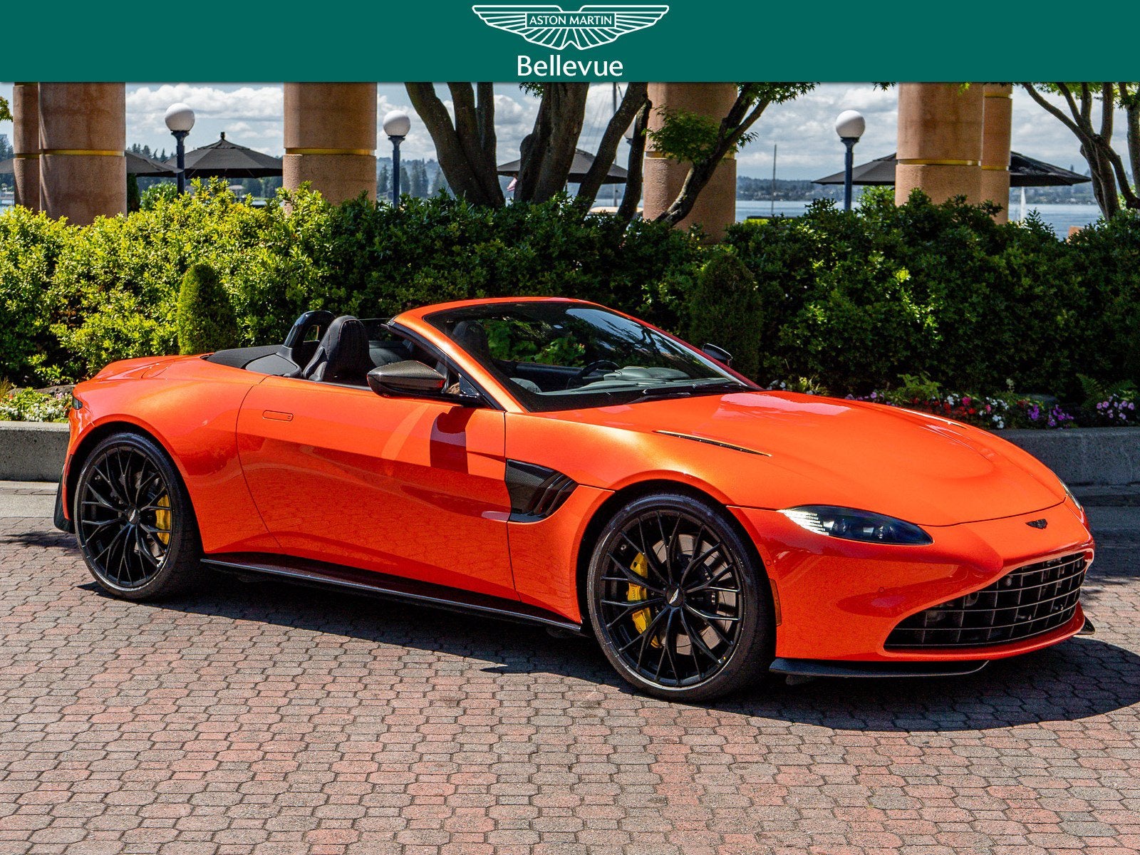 2023 Aston Martin Vantage Roadster in Q Cosmos Orange — front three-quarter view